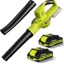 Leaf Blower Cordless - 21V Powerful Electric Leaf Blower with 2 Batteries and Charger, 2 Speed Modes