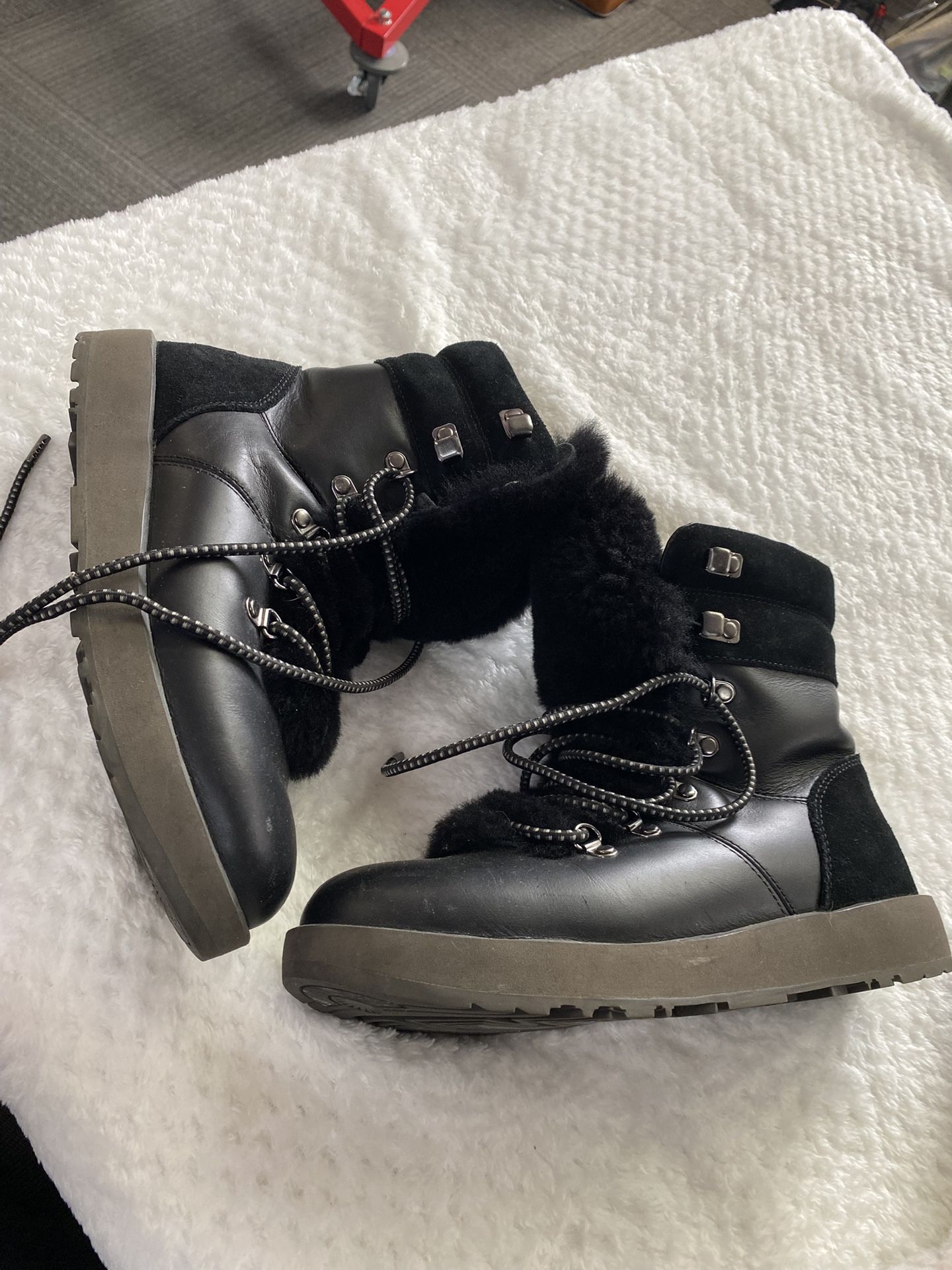UGG Waterproof Leather Black Boots Womens 7.5