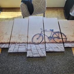 5 Piece Canvas Hanging Artwork Vintage Style Bicycle Ranging 16"-24"