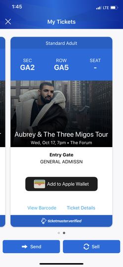 FLOOR SEATS DRAKE AND MIGOS TIX