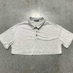 Shein Silver Crop Top Polo Shirt