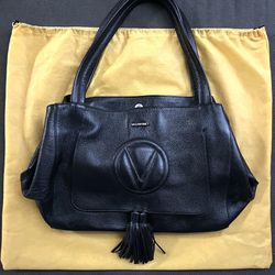 Valentino by Mario Valentino Ollie Italian Black Leather Tassel Tote Bag