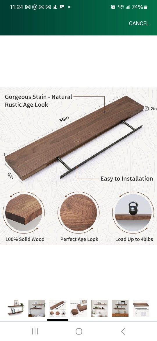 Axeman 36in Solid Walnut Floating Shelves