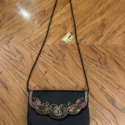 Beautiful Black Beaded Magid Soft Shoulder or Crossbody Bag with Tag Still Attached  