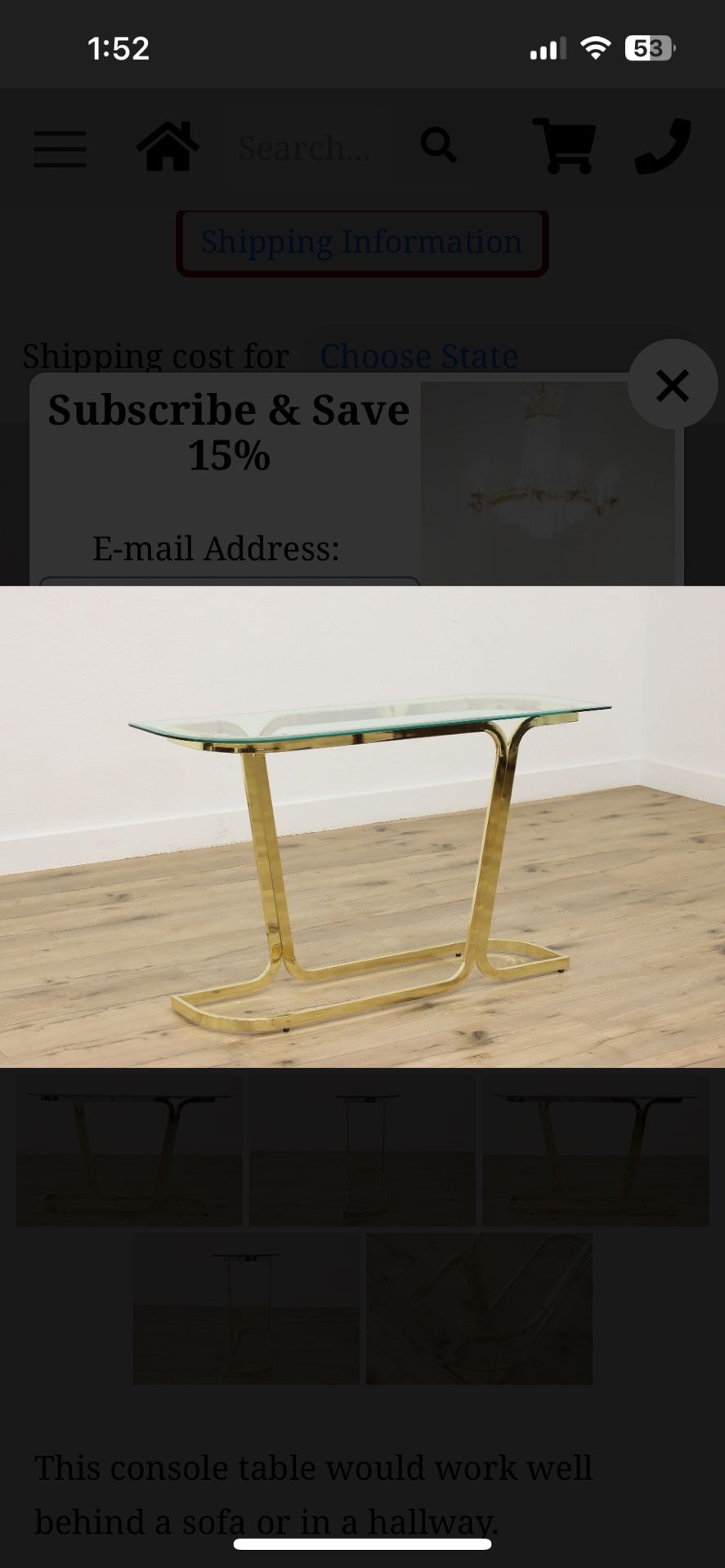 Brass & Beveled Glass Vintage Sofa or Hall Console Table