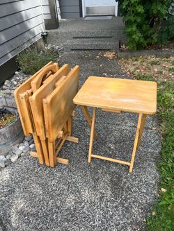 Wooden Folding TV Tray Tables Set of 4