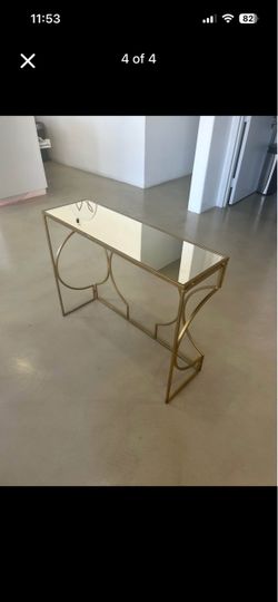 Gold Metal Console Table with Mirror Top