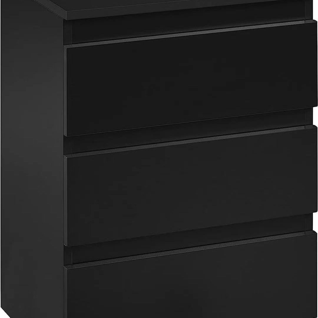 Nightstand with Drawer, 3 Drawers Bedside Table with Sturdy Base, Wood Bedside Cupboard Accent Table with Storage Space for Bedroom, Easy Assembly, Bl