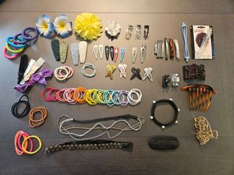 Hair accessory lot. Hair ties, head bands, clips, pins, etc