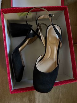 Black Suede Block Heel Slingback Pumps