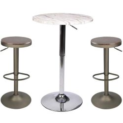 Pub Table and Chair Sets 3 Pieces with Swivel Counter Wood Pub stool Height Adjustable Barstools and