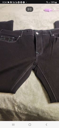 Men New Black with Green Stitching tru religion jeans. Size 44x32