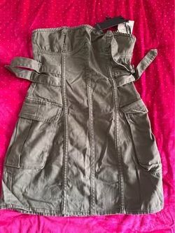 Olive Green Strapless Cargo Mini Dress