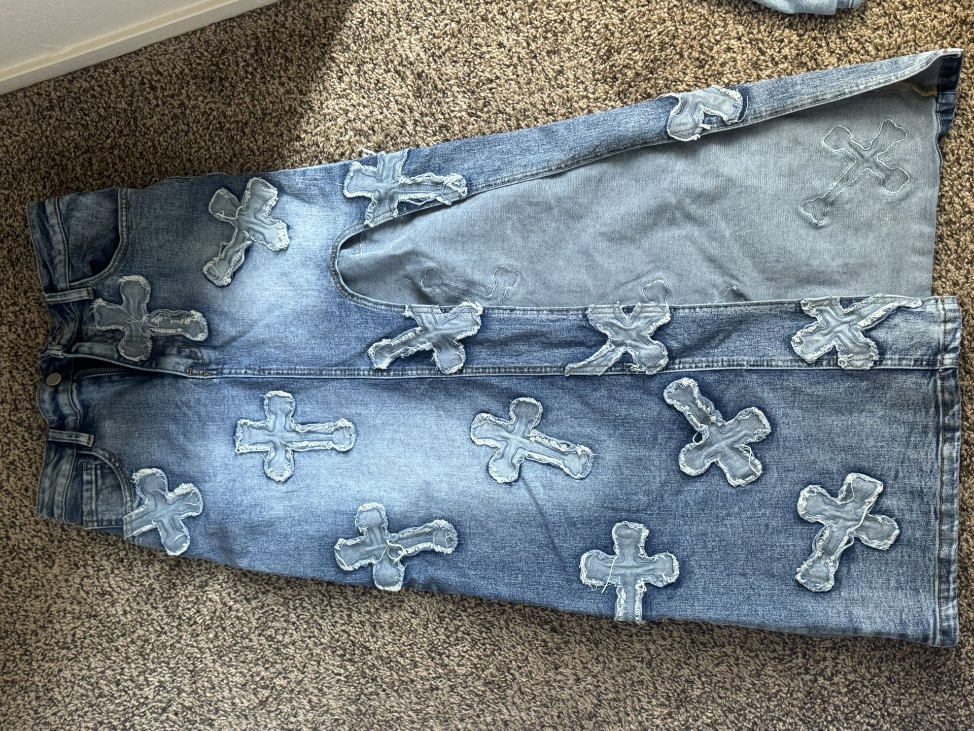 Fashion Nova Denim Cross Long Skirt