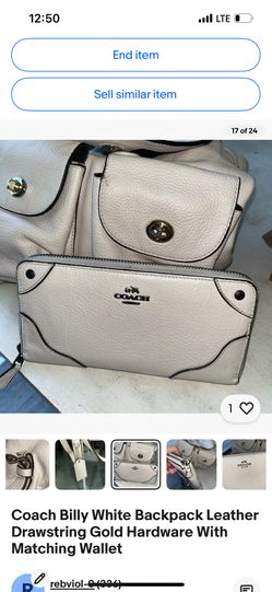 Coach Billy White Leather Backpack And Matching Wallet 