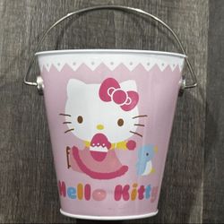 Small Sanrio Hello Kitty Pink & White Metal Bucket with Handle