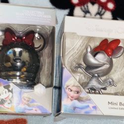 2 SET/🔴🎼🐭🔊🎀⚫️✨DISNEY MINNIE MOUSE PORTABLE BLUETOOTH SPEAKER:MINNIE LIMITED EDT.BOBBLEHEAD