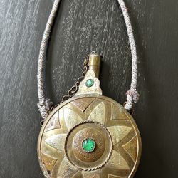 Vintage Brass Canteen with Green Gem