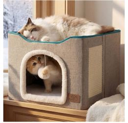 Bedsure Cat Beds for Indoor Cats - Large Cat Cave for Pet Cat House with Fluffy Ball