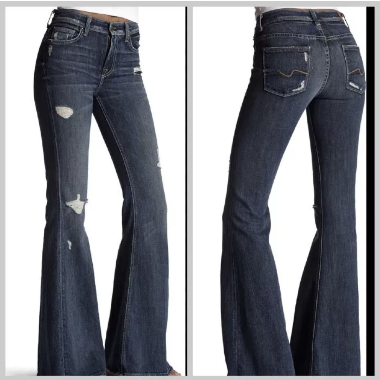 7 FOR ALL MANKIND Dark Wash Navy High Rise Distressed Ripped Bell Bottom Jeans