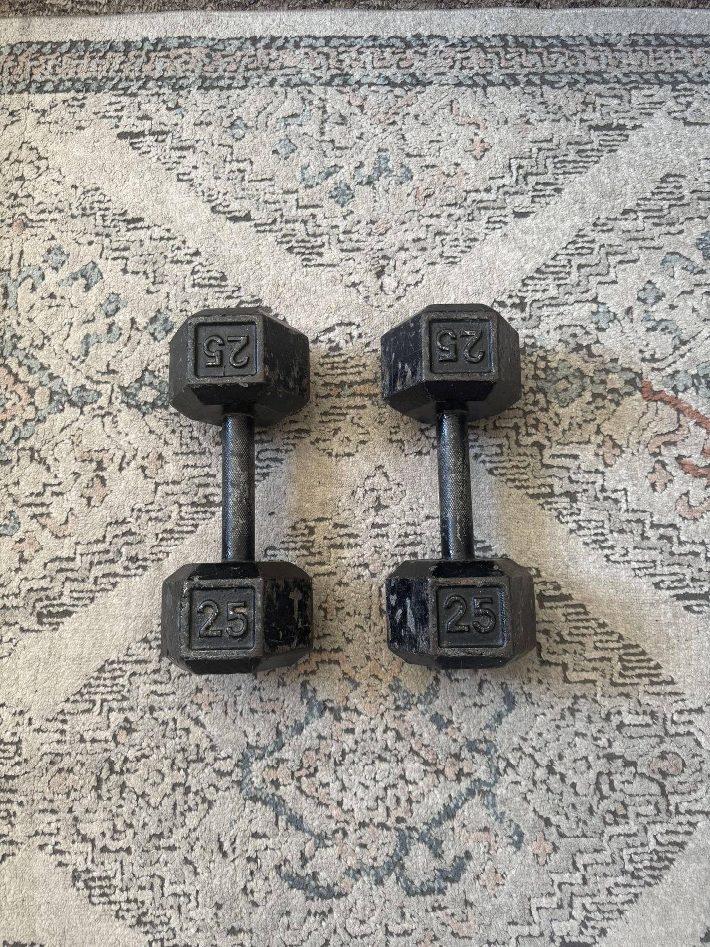 Pair of 25 lb Hex Dumbbells