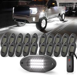 Honalia Pure White Rock Lights for Trucks 20 Pods, 6000K White LED Rock Lights Kits with Switch