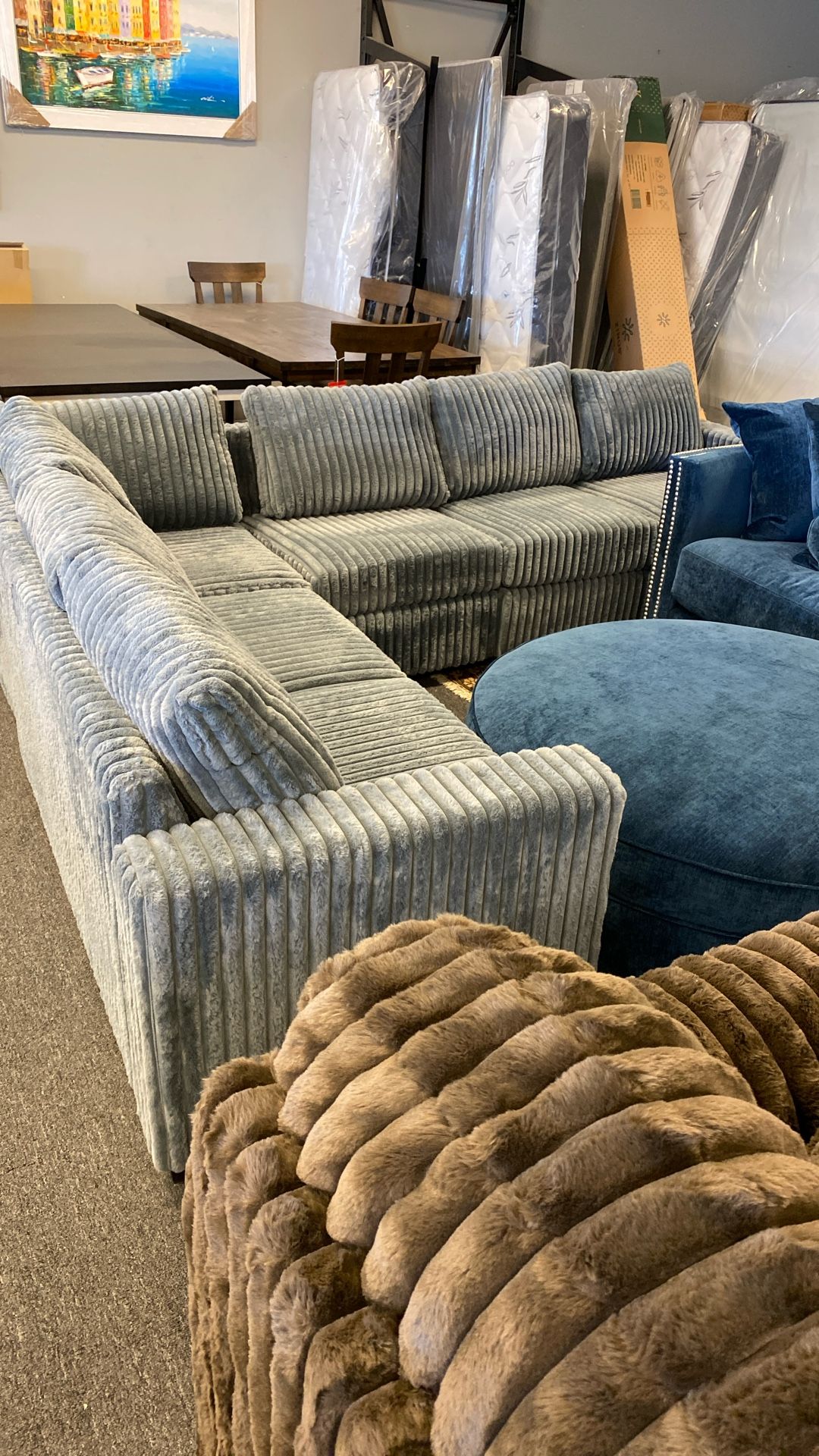 Grey Thick Soft Cord Plush Fabric Dark Grey Steel Grey 120x90 Reversible Sectional New Ready For delivery