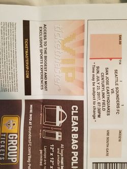Sounders tickets for 7/23/17 four tickets in the 100 level season ticket holder 250 for all 4