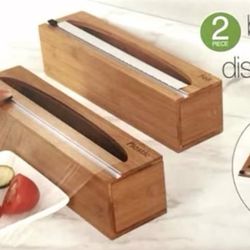 Seville Classics 2 Piece Bamboo Food Wrap Dispenser Set - Durable & Eco-Friendly