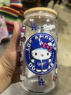 Last Minute Christmas Gifts 16oz Glass Cup With Lid And Straw Hello Kitty Dodgers