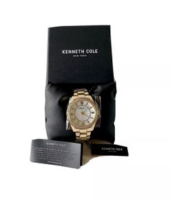 ✨New KENNETH COLE Halo Crystal Bezel 40mm Bracelet Watch Gold NWT