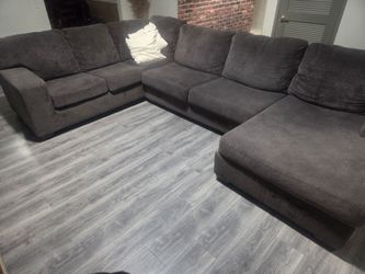 Dark Gray Fabric Sectional Sofa with Chaise