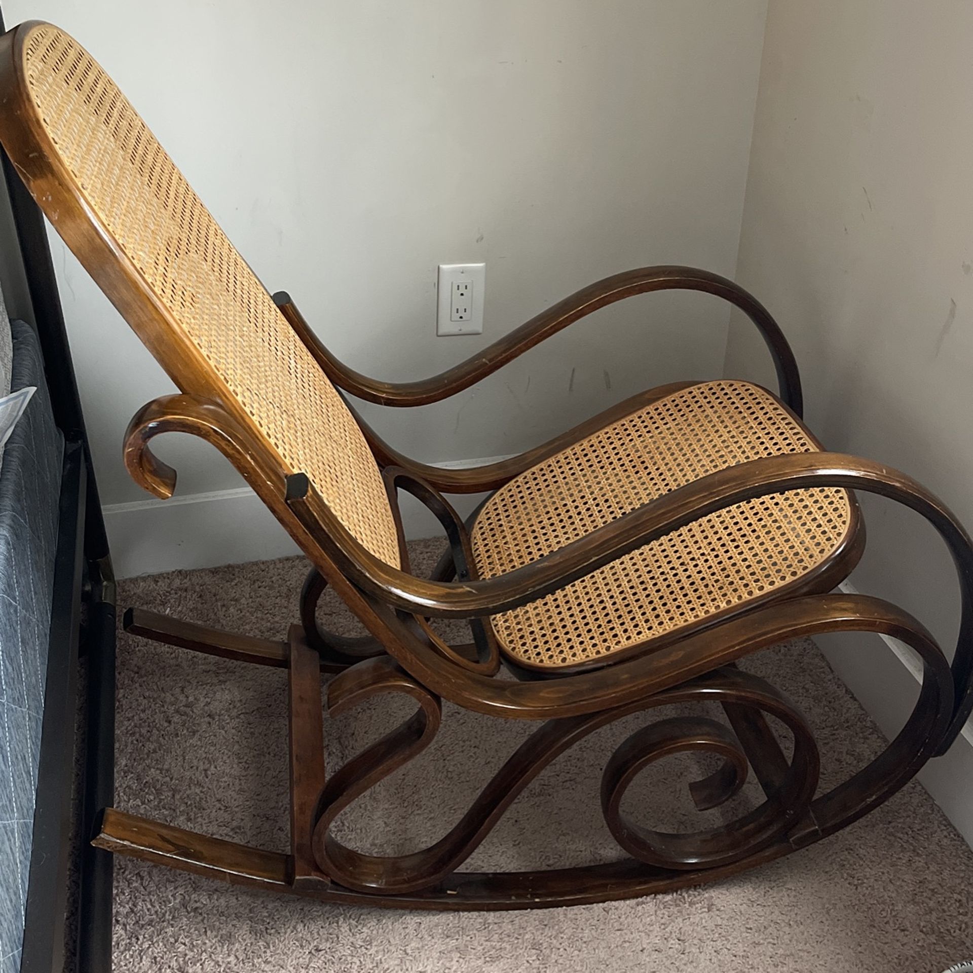 Vintage Style Boho Bentwood and Cane Rocking Chair for Sale in