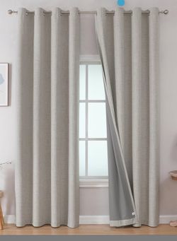 100% Blackout Curtains 84 Length, Living Room Curtains , Room Darkening Curtains w/Grommets, Textured Thermal Drapes, Greyish