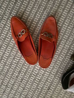 Ferragamo sz 9 leather mules loafer orange