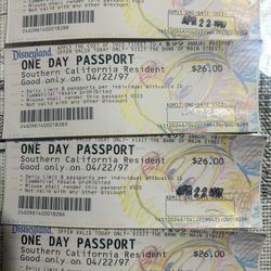 (4) 1997 Vintage Disneyland One Day Passport Ticket
