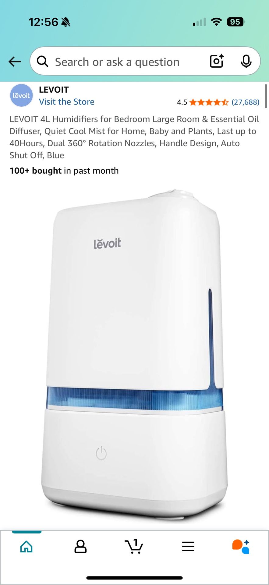 LEVOIT 4L Humidifiers for Bedroom Large Room & Essential Oil Diffuser, Quiet Cool Mist for Home, Baby and Plants, Last up to 40Hours, Dual 360° Rotati