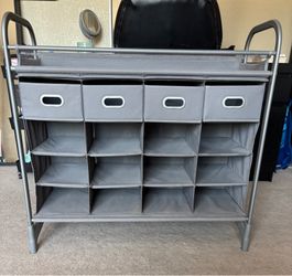 Gray 16 Cubby Storage Shelf / Shoe Organizer