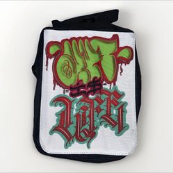 Suerte Ink Art Is Life Canvas Crossbody Nylon Messenger Bag Black Red White Zip 