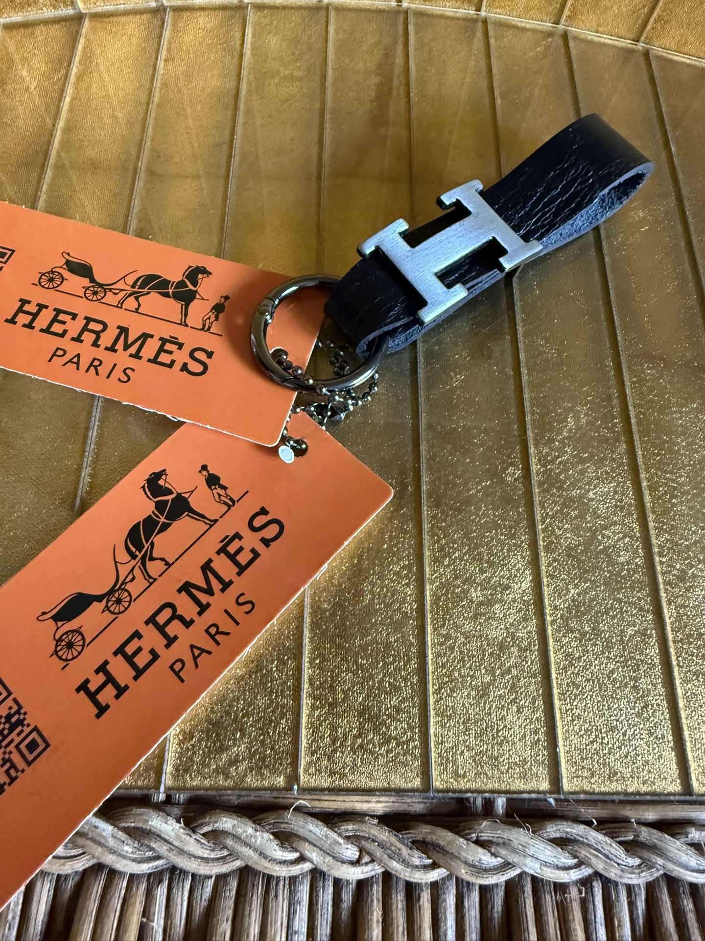 Authentic Hermès, Leather Brush, Chrome Keychain