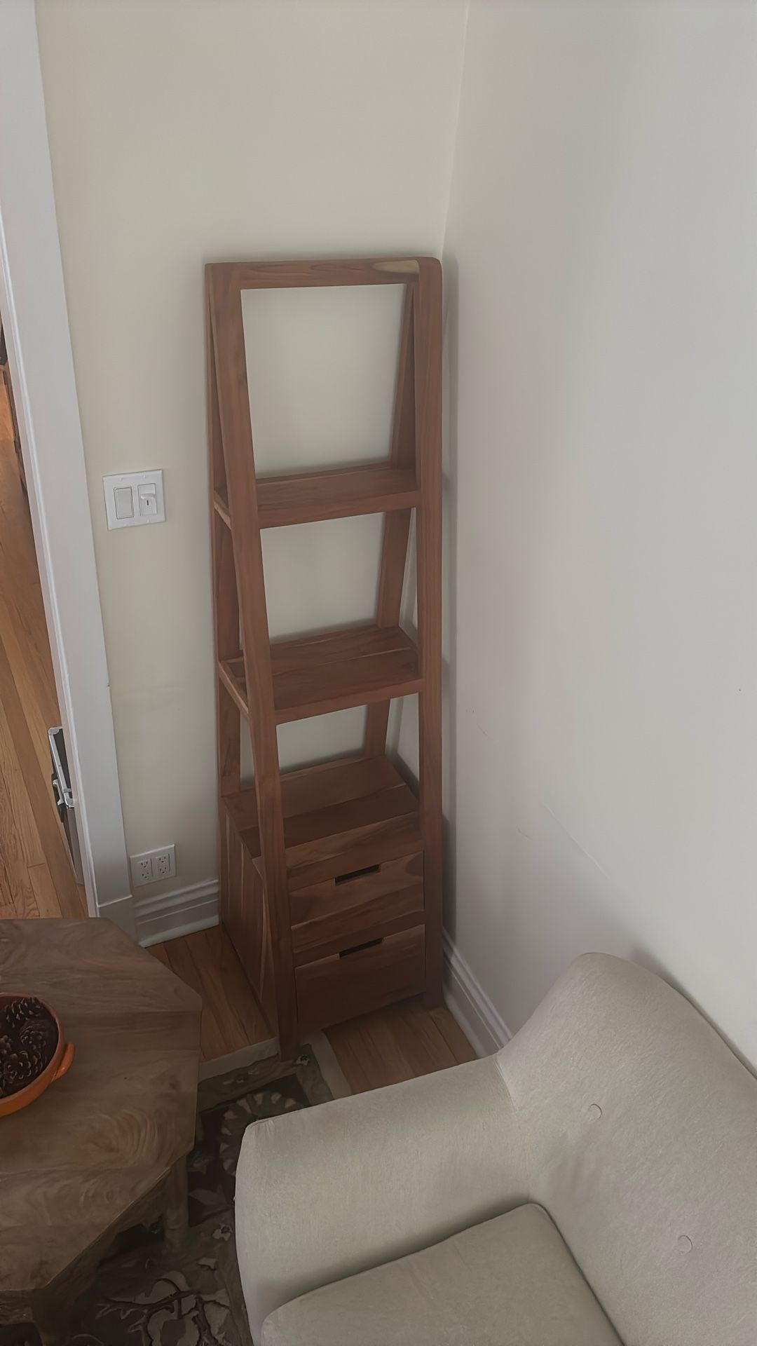 Solid Wood Ladder Shelf with Drawers