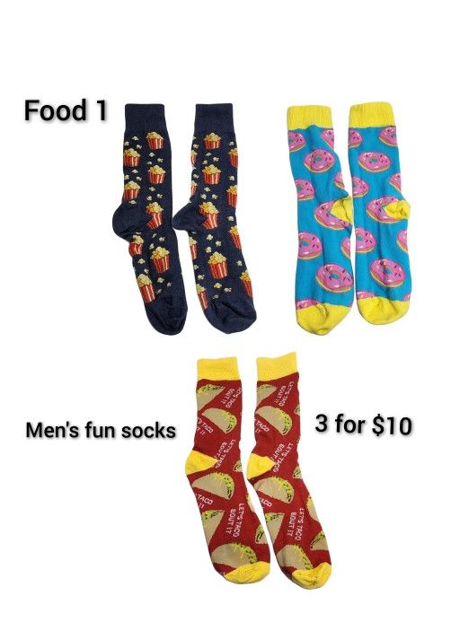 Men's Fun Socks - 3 For $10 - Food 1