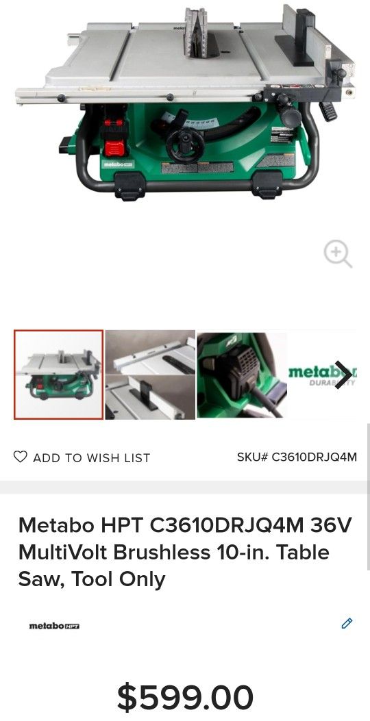 Metabo HPT 36V MultiVolt Brushless 10 in. Table Saw for Sale in