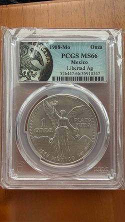 1988-Mo Mexico Libertad 1 Onza Silver PCGS MS66 Special Label
