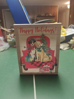 Christmas Dogs & Vintage Red Truck Canvas Print - 10x8"x2"