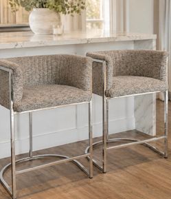Pair of Boucle Counter Stools by Vanguard Furniture