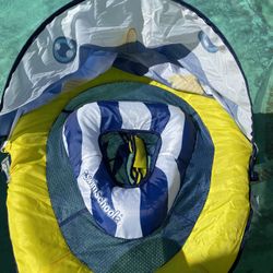 Aqua Leisure SwimSchool Baby Toddler Boat Float Adjustable Sun Canopy Pool Float Seat