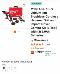 M18 FUEL 18- V Lithium-lon Brushless Cordless Hammer Drill and Impact Driver Combo Kit (2-Tool) with (3) 5.0Ah Batteries