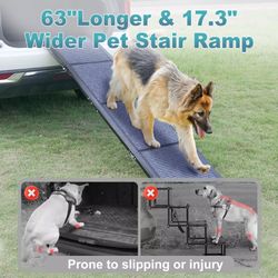 NAIZEA 63" Dog Ramp Foldable Large Dog Car Ramp Carpet Anti-Slip Surface 17.3" W