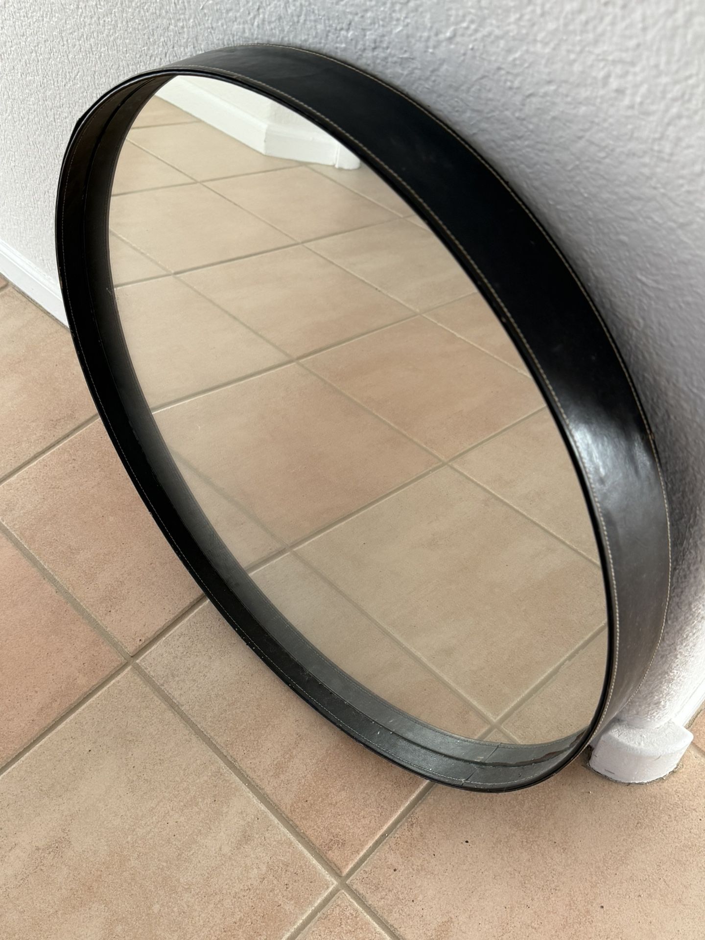 Brown Leather Wall Mirror Circle